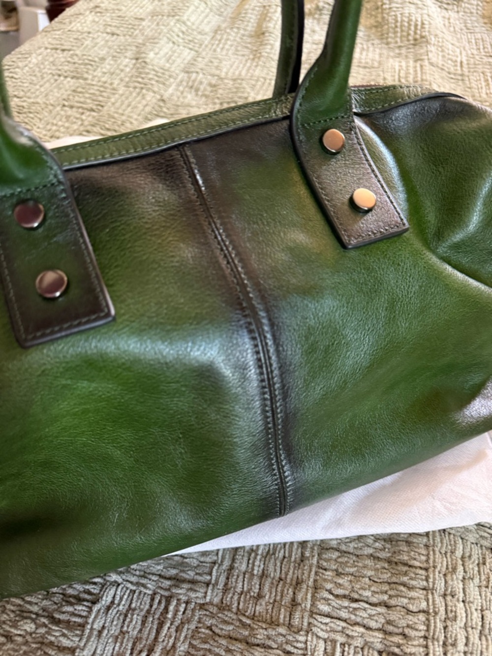 Green Leather Top-Handle Satchel - Picture 5 of 9